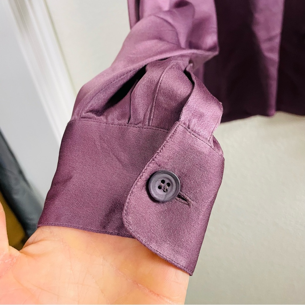 Vintage Mondi Muted Purple 100% Silk Button Up Dress Shirt Blouse | XL - Picture 3 of 6